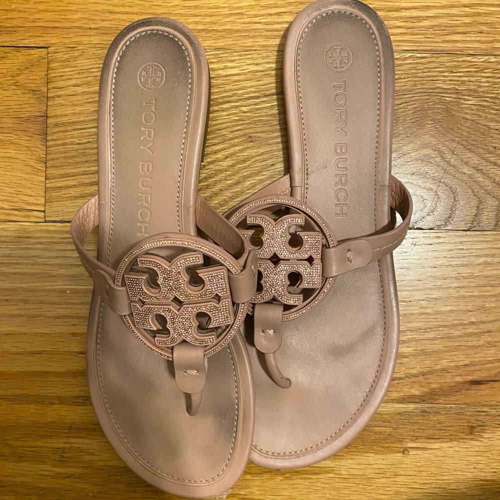 Tory Burch Metal Miller Embellished Calf Leather Sandals